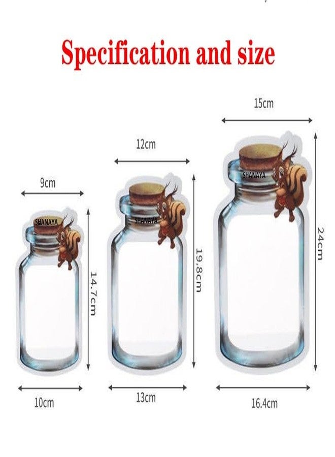 SHANAYA Mason Jar Ziplock Bags For Fridge Storage Bottle Shape Pouch Reusable Airtight Leakproof Storage Bags Cute Squirrel Design (Pack Of 6 Pieces - 3 sizes) - Image 5
